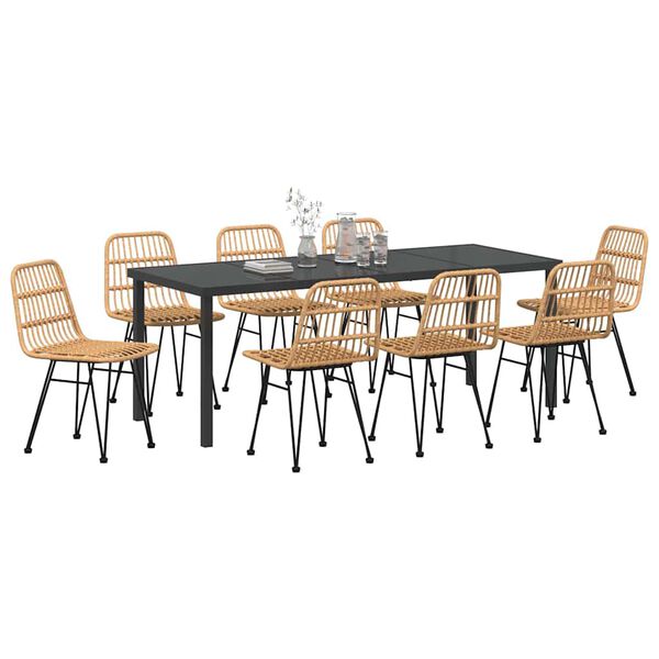 vidaXL Ensemble de salle &agrave; manger pour jardin 9 pcs Marron