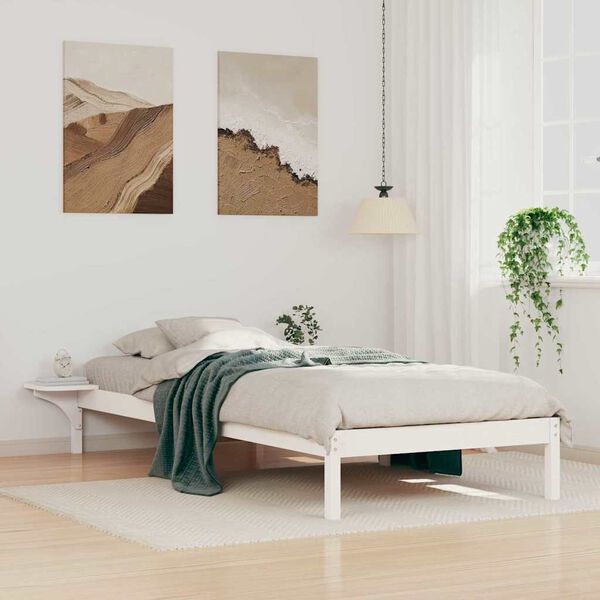 vidaXL Cadre de lit avec tables de chevet Blanc 80 x 210 cm Pin massif