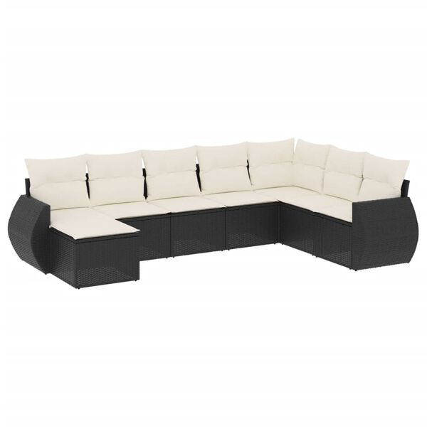 vidaXL Salon de jardin 8 pcs avec coussins noir résine tressée
