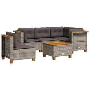 vidaXL Salon de jardin 6 pcs avec coussins gris r&eacute;sine tress&eacute;e