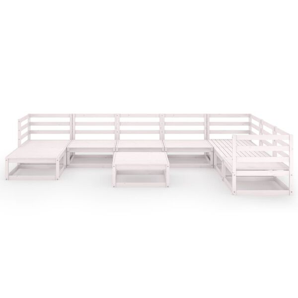 vidaXL Salon de jardin 9 pcs Blanc Bois de pin massif