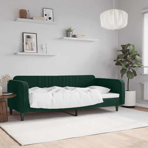 vidaXL Lit de repos sans matelas vert fonc&eacute; 90x200 cm velours