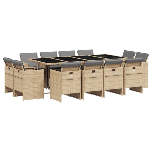 vidaXL Ensemble &agrave; manger de jardin coussins 13 pcs m&eacute;lange beige rotin