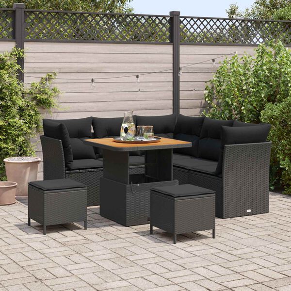 vidaXL Ensemble de canap&eacute; de jardin 8 pcs Noir polyrotin