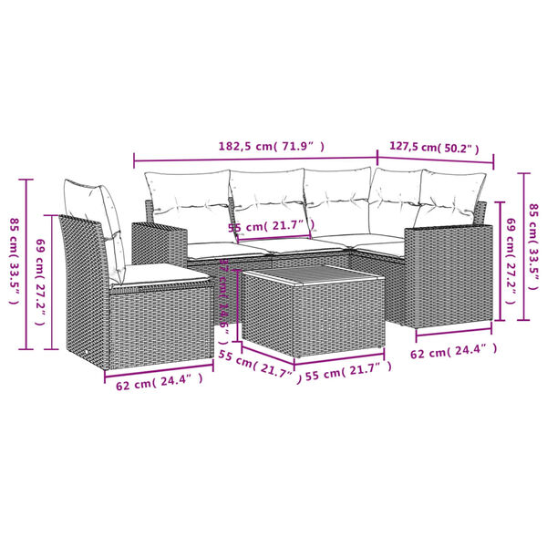 vidaXL Salon de jardin 6 pcs avec coussins gris r&eacute;sine tress&eacute;e