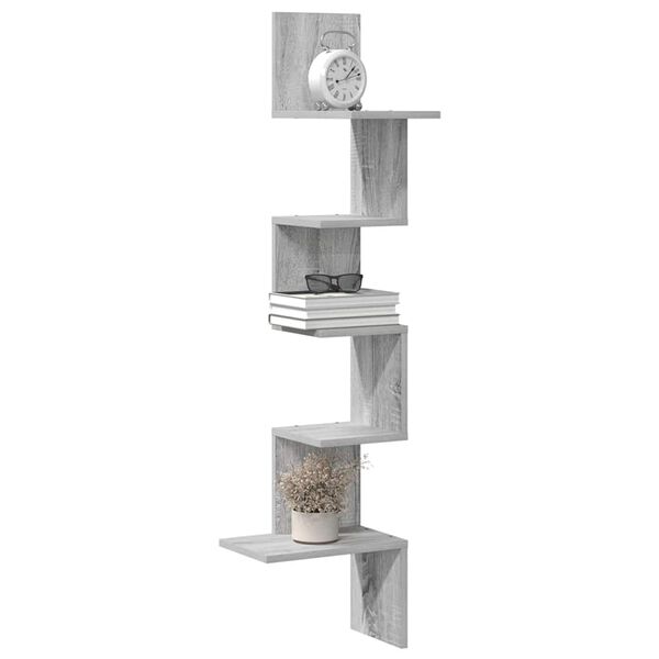 vidaXL &Eacute;tag&egrave;re d'angle murale sonoma gris 32x32x127,5 cm