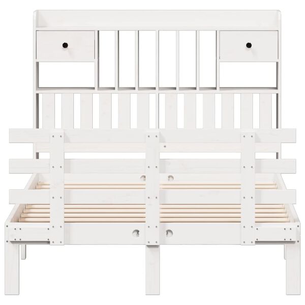 vidaXL Lit biblioth&egrave;que sans matelas blanc 135x190 cm bois pin massif