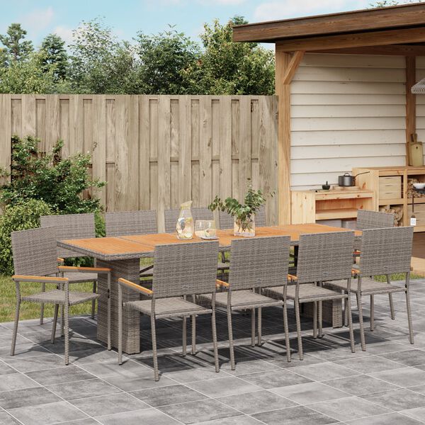 vidaXL Ensemble de salle &agrave; manger pour jardin 11 pcs Gris Poly rotin