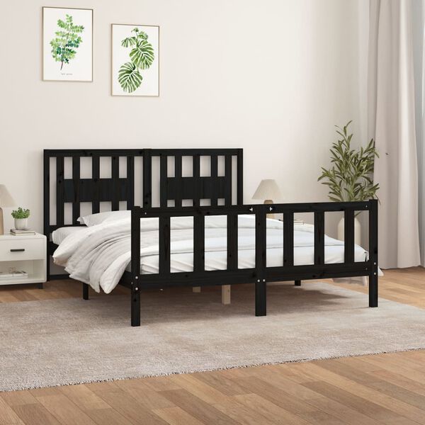 vidaXL Cadre de lit sans matelas noir bois de pin massif