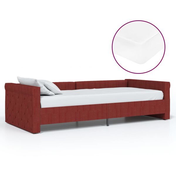 vidaXL Lit avec matelas et &eacute;clairage USB Rouge bordeaux Tissu 90x200cm