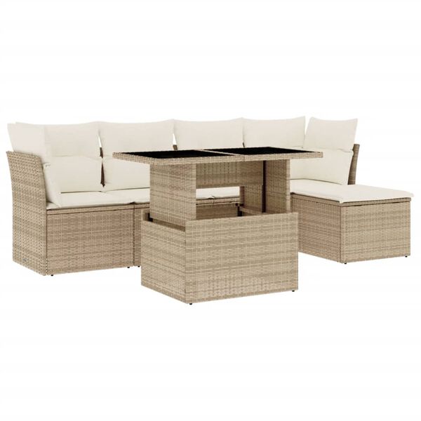 vidaXL Salon de jardin avec coussins 6 pcs beige r&eacute;sine tress&eacute;e