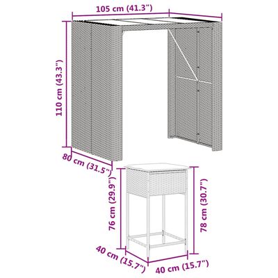 vidaXL Ensemble de bar de jardin avec coussins 5 pcs marron poly rotin