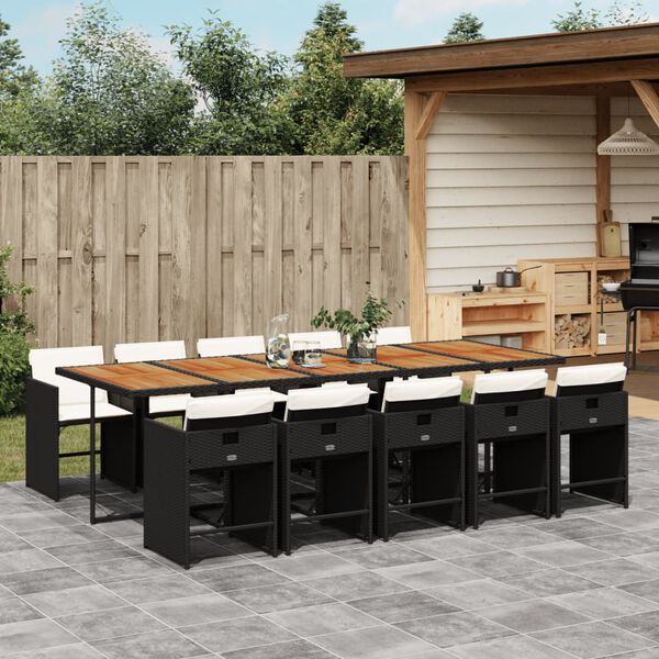 vidaXL Ensemble &agrave; manger de jardin 11 pcs coussins noir r&eacute;sine tress&eacute;e