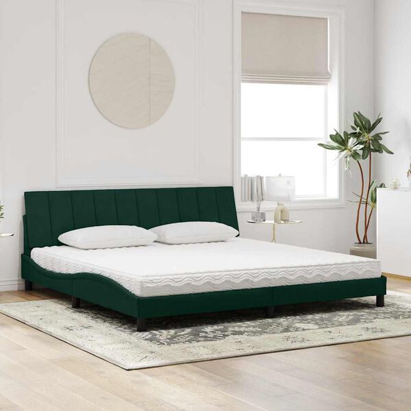vidaXL Lit avec matelas Hanko vert fonc&eacute; 200x200 cm velours