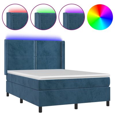 vidaXL Sommier à lattes de lit matelas et LED Bleu foncé 140x190 cm