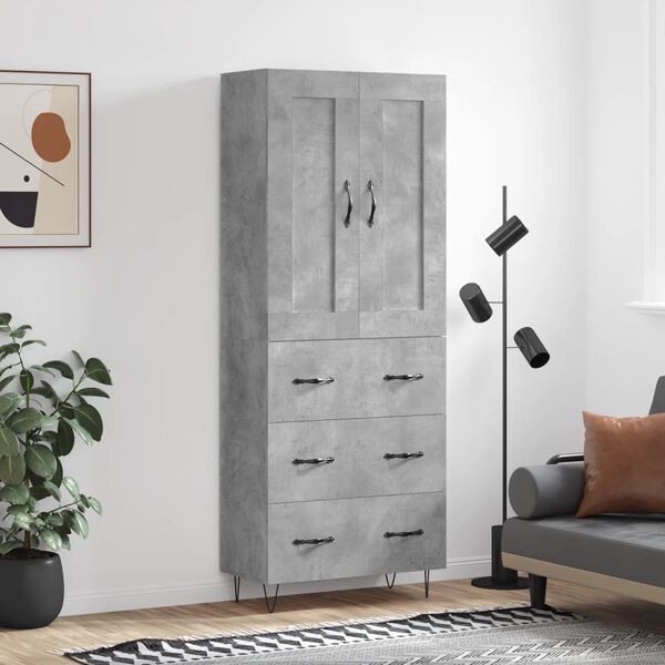 vidaXL Buffet haut Gris b&eacute;ton 69,5x34x180 cm Bois d'ing&eacute;nierie