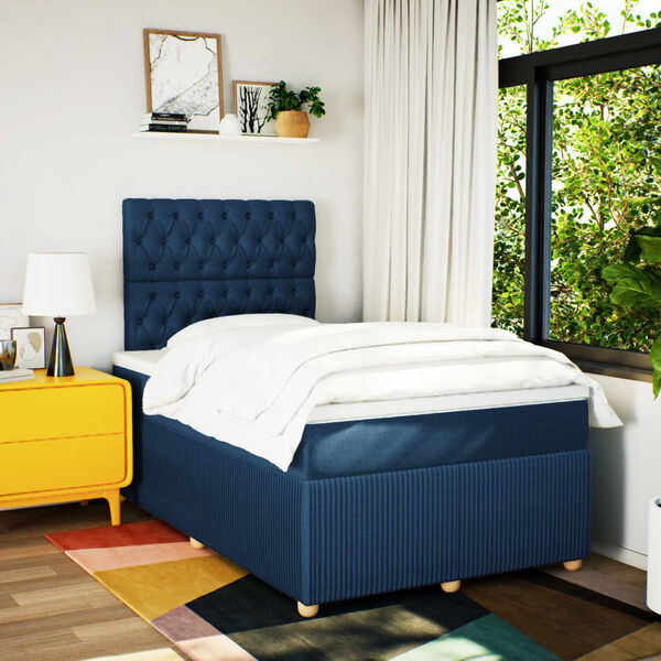 vidaXL Sommier &agrave; lattes de lit avec matelas Bleu 120x200 cm Tissu