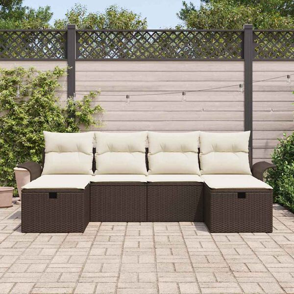 vidaXL Ensemble de canap&eacute; de jardin 6 pcs Marron et Cr&egrave;me polyrotin