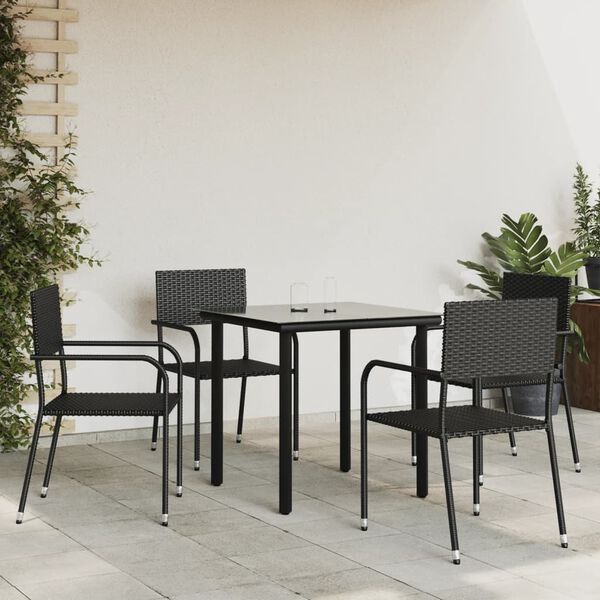 vidaXL Ensemble &agrave; manger de jardin 5 pcs noir r&eacute;sine tress&eacute;e et acier