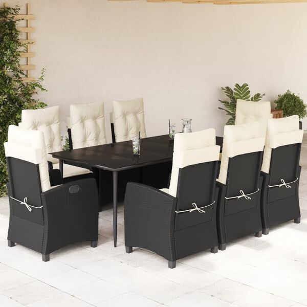 vidaXL Ensemble &agrave; manger de jardin 9pcs coussins noir r&eacute;sine tress&eacute;e