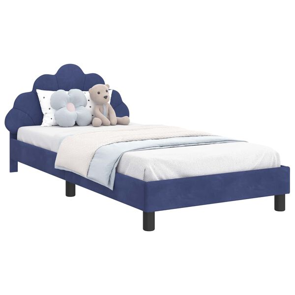 vidaXL Cadre de lit pour enfants avec t&ecirc;te de lit Bleu police Velours