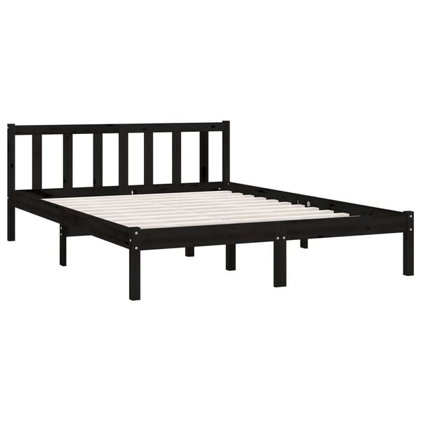vidaXL Cadre de lit sans matelas noir bois de pin massif
