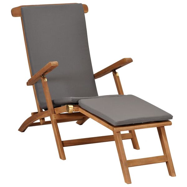 vidaXL Chaise longue avec coussin Gris fonc&eacute; Bois de teck solide