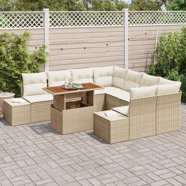vidaXL Ensemble de canap&eacute; de jardin 9 pcs Beige Poly rotin
