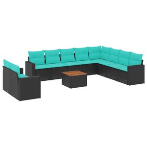 vidaXL Salon de jardin 11 pcs avec coussins noir r&eacute;sine tress&eacute;e