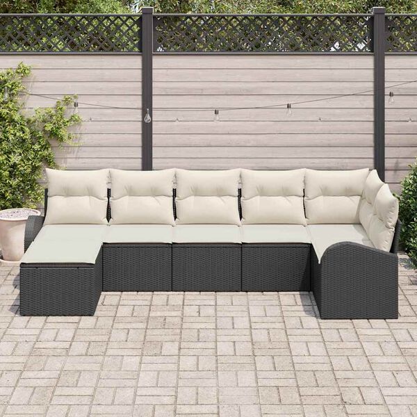 vidaXL Ensemble de canapé de jardin avec coussin 7 pcs Noir Poly rotin