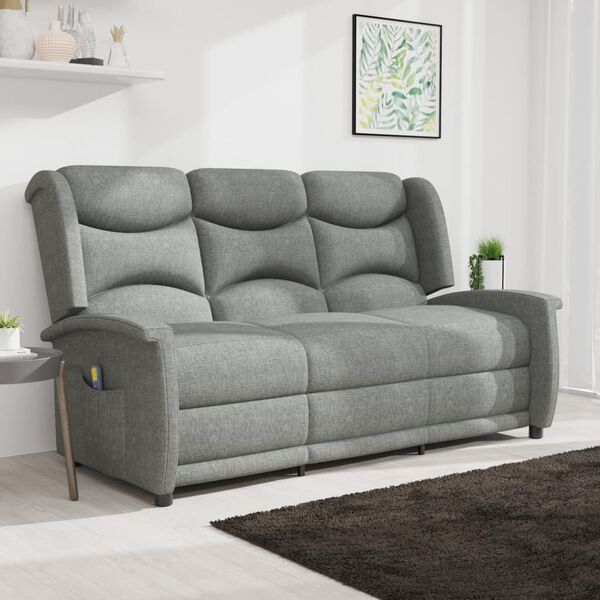 vidaXL Fauteuil de massage inclinable à 3 places gris clair tissu