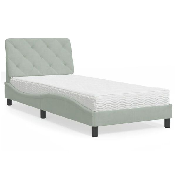 vidaXL Lit avec matelas gris clair 90x190 cm velours