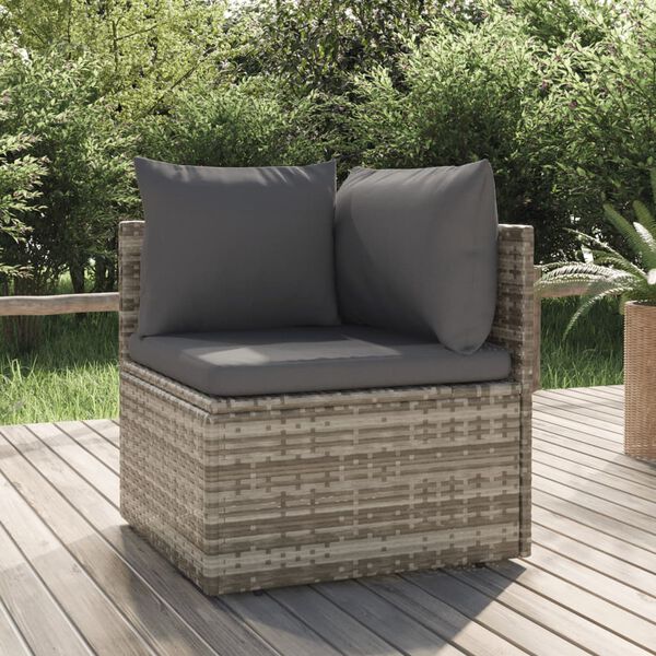 vidaXL Canap&eacute; d'angle de jardin et coussin Gris 57x57x56 cm Poly rotin
