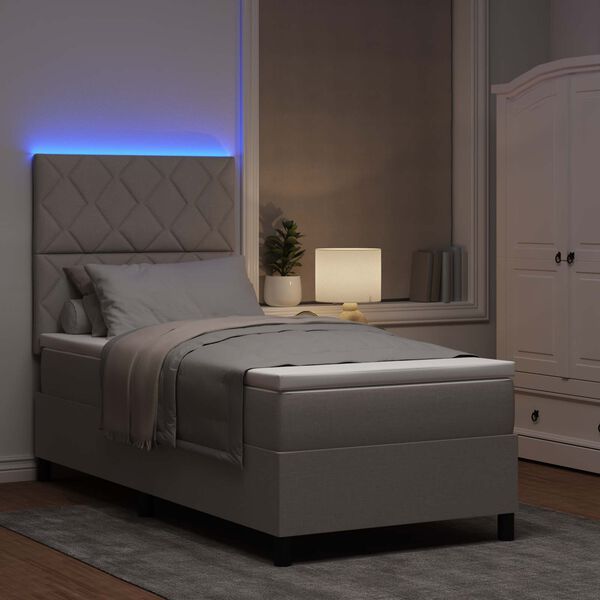 vidaXL Lit &agrave; ressorts avec matelas avec LED Taupe 100 x 200 cm tissu