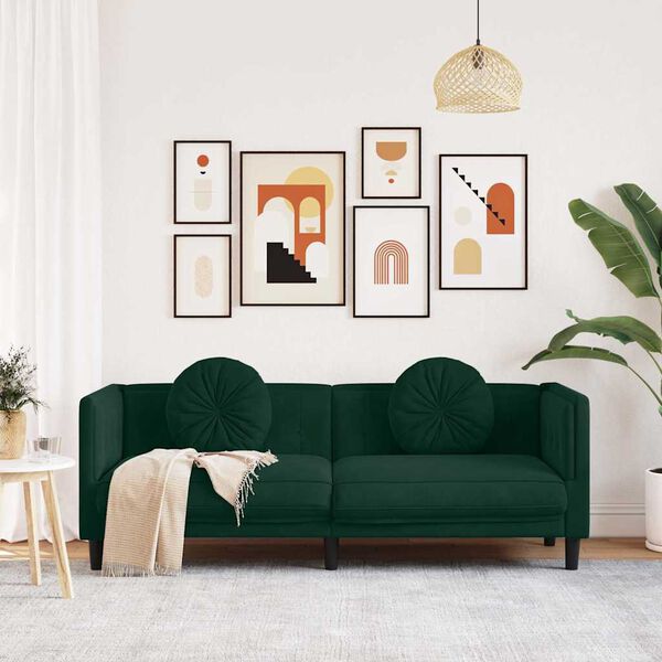 vidaXL Canap&eacute; avec coussins 3 places vert fonc&eacute; velours