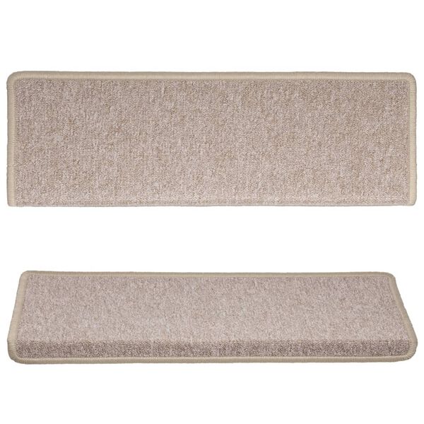 vidaXL Tapis d'escalier 15 pi&egrave;ces 65 x 21 x 4 cm Taupe Bordure rectangulaire