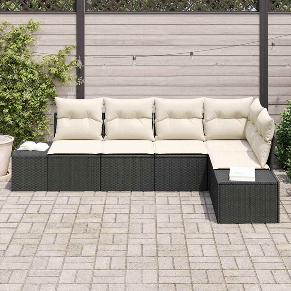 vidaXL Ensemble de canap&eacute; de jardin 5 pcs Noir polyrotin