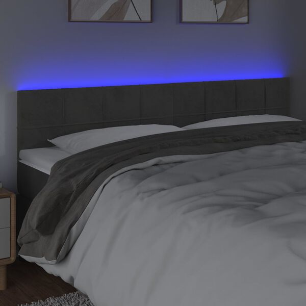 vidaXL T&ecirc;te de lit &agrave; LED Gris fonc&eacute; 160x5x78/88 cm Velours