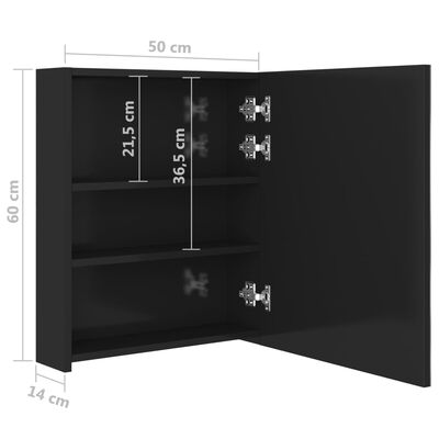 vidaXL Armoire de salle de bain à miroir LED noir brillant 50x14x60 cm
