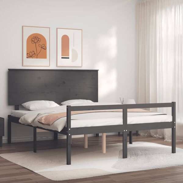vidaXL Lit pour personne &acirc;g&eacute;e t&ecirc;te de lit gris 160x200 cm bois massif