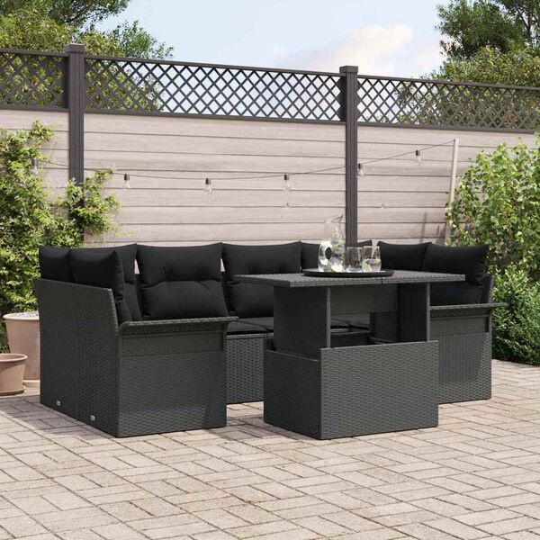 vidaXL Ensemble de canap&eacute; de jardin avec coussin 7 pcs Noir Poly rotin