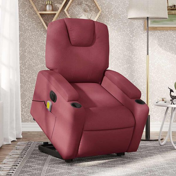 vidaXL Fauteuil inclinable de massage &eacute;lectrique Rouge bordeaux Tissu