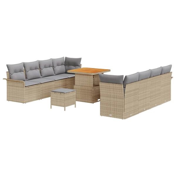 vidaXL Ensemble de canap&eacute; de jardin 11 pcs Beige polyrotin