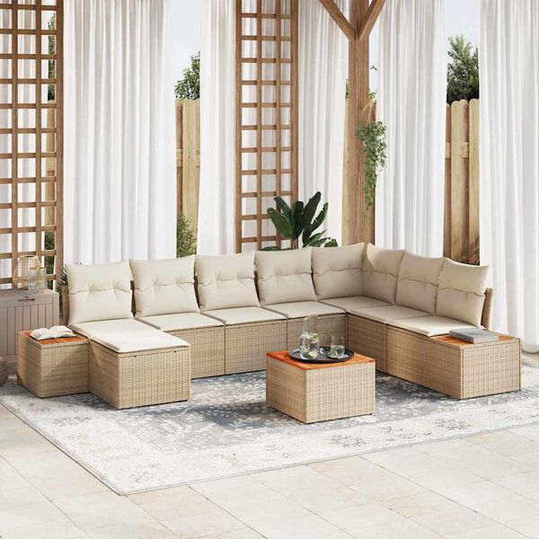 vidaXL Ensemble de canap&eacute; de jardin avec coussin 9 pcs Beige polyrotin