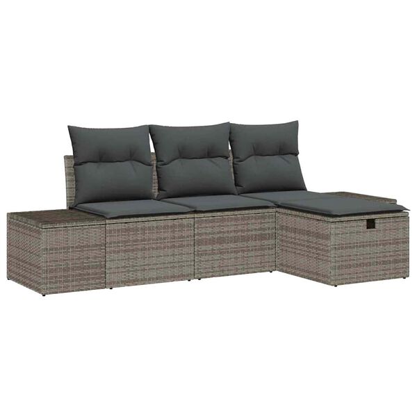 vidaXL Ensemble de canap&eacute; de jardin avec coussin 4 pcs Gris Poly rotin