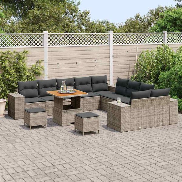 vidaXL Ensemble de canap&eacute; de jardin avec coussin 13 pcs Gris polyrotin