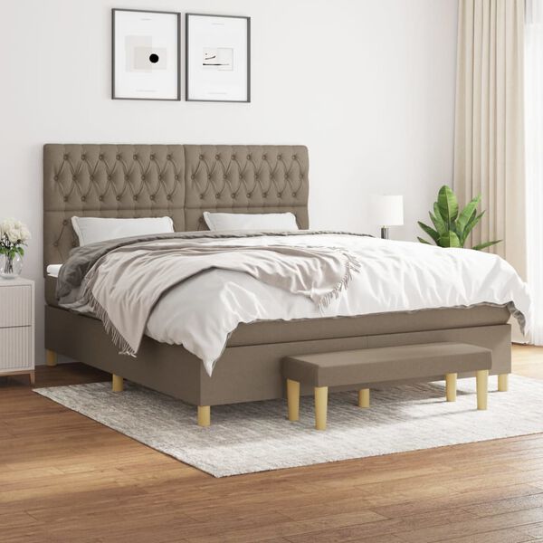 vidaXL Sommier &agrave; lattes de lit avec matelas Taupe 180x200 cm Tissu