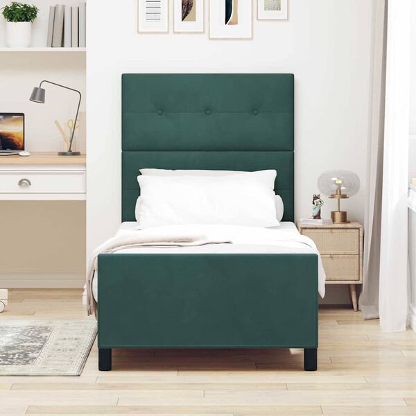 vidaXL Lit &agrave; ressorts avec t&ecirc;te de lit Vert fonc&eacute; 90 x 190 cm Velours