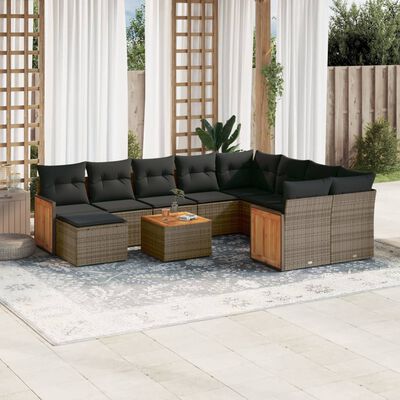 vidaXL Salon de jardin 11 pcs avec coussins gris résine tressée