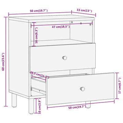 vidaXL Table de chevet 50x33x60 cm bois de manguier massif